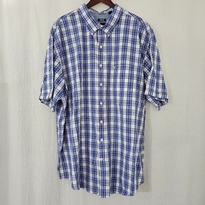 IZOD Short Sleece Casual Button Down Shirt in Blue White Pink Plaid Size 3XLT